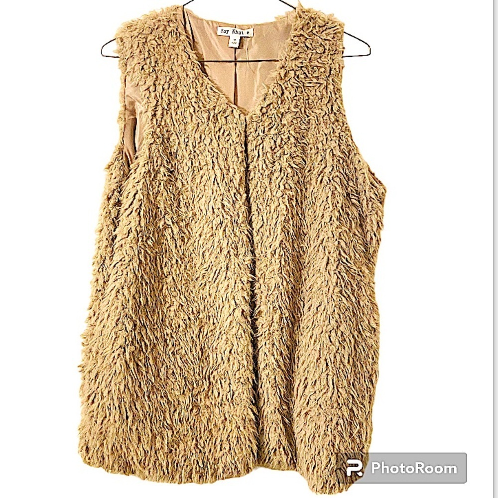 Say What Women’s Plus Size 1x Sleeveless Open Front Faux Fur Mid Length Vest